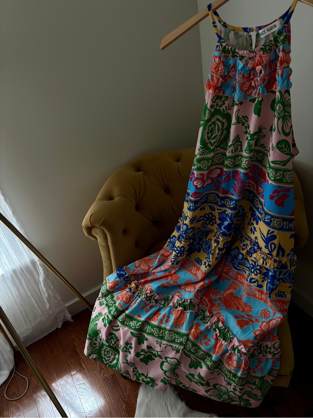 Grace Karin Bright Multi-Print Ruffled Maxi Dress